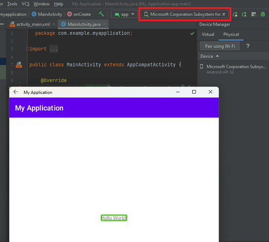 Windows Subsystem for Android in Android Studio