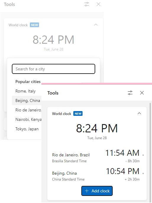 Microsoft Edge World Clock