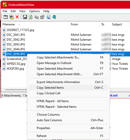 OutlookAttachView Atachments files Search in Outlook