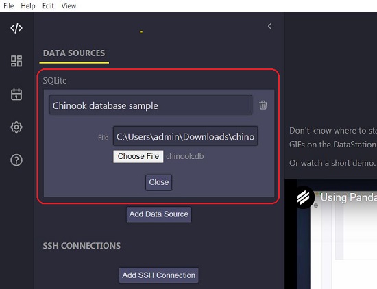 SQLite datasource