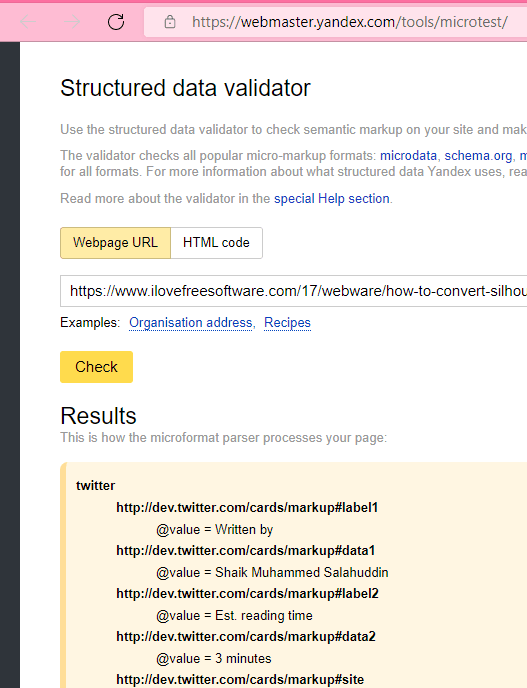 Structured Data Validator by Yandex Webmaster