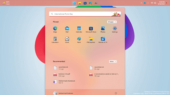 Taskbar and Startmnu in center