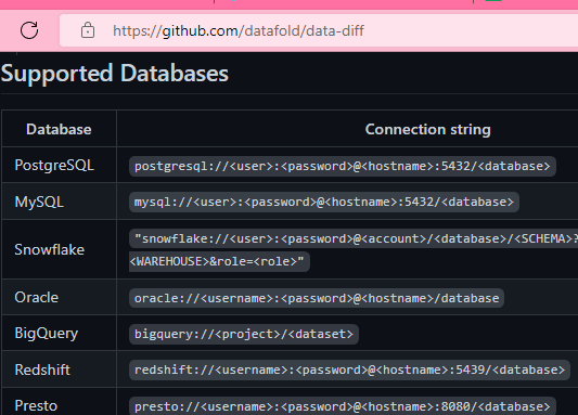 data diff connection strings