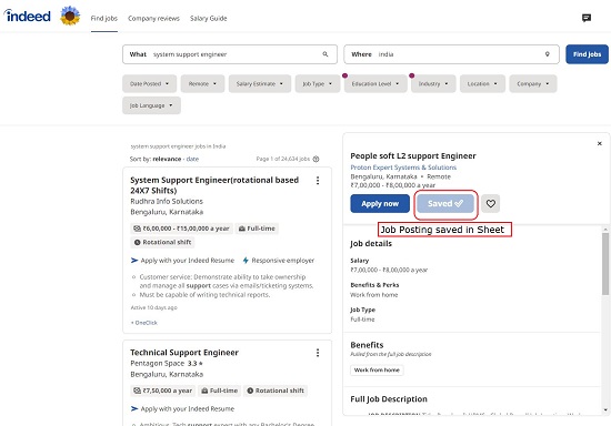 Indeed Job Posting Saved