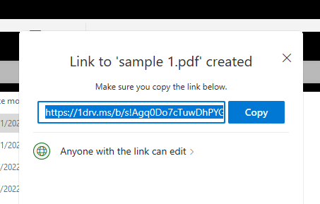 OneDrive Link Generated via Nearby Sharing Window s11