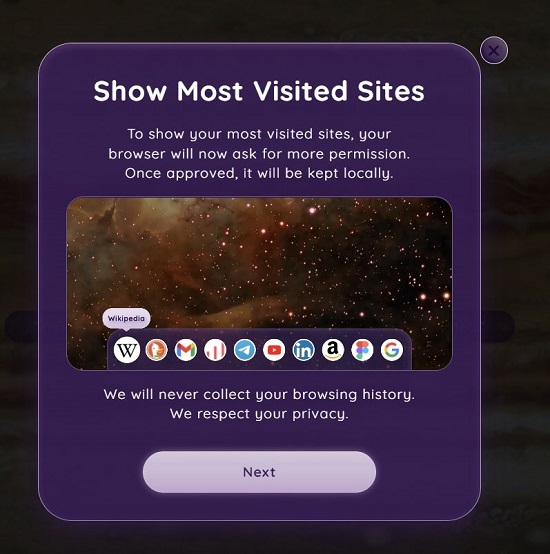Show Most Visited Sites