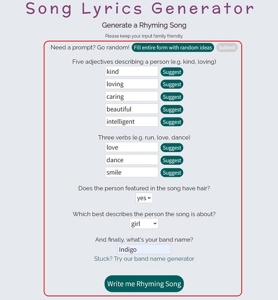Song Lyrics Generator UK2