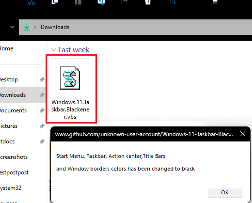 Windows 11 Black Taskbar Script