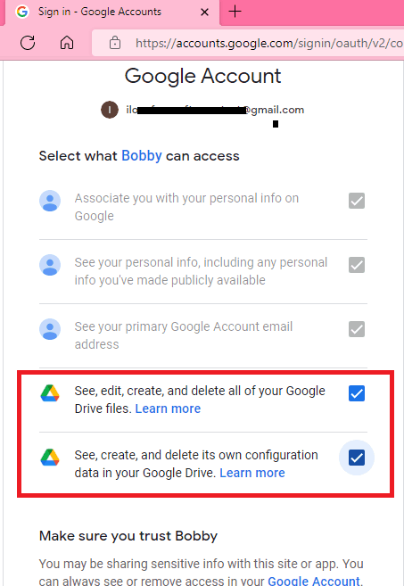 Allow Google Permissions