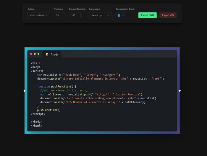 Free tool to Beautify Code and Create Video Animation: Recoded