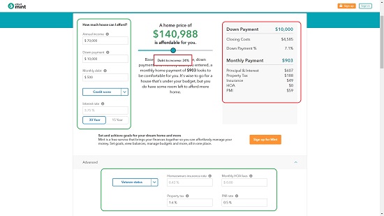 Intuit Mint Home Affordability Calculator