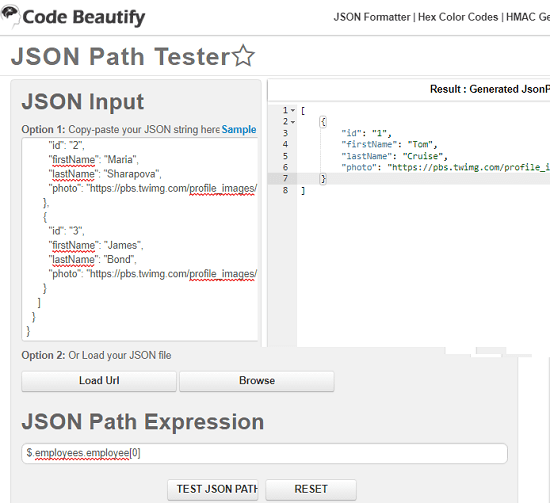 JSON Path Tester Code Beautify