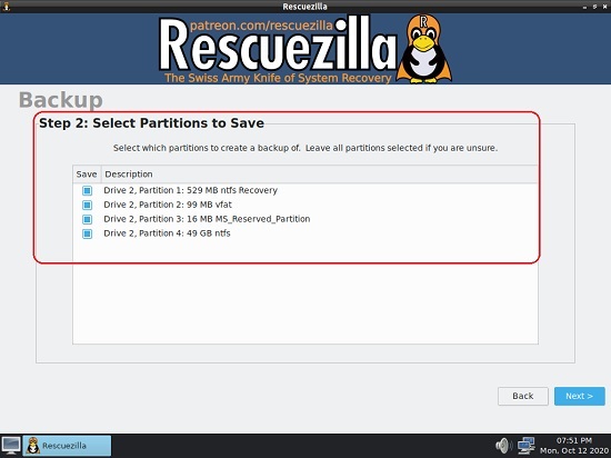 Select Partitions to Backup