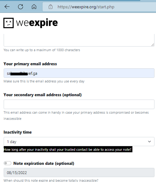 WeExpire Email and Inactivity Time