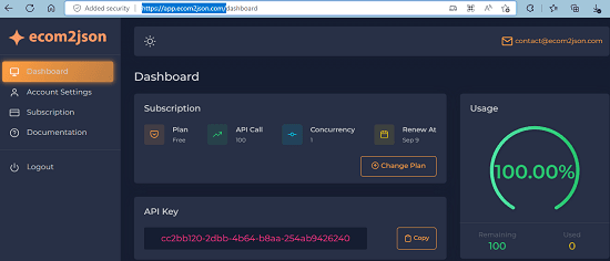 ecom2json dashboard