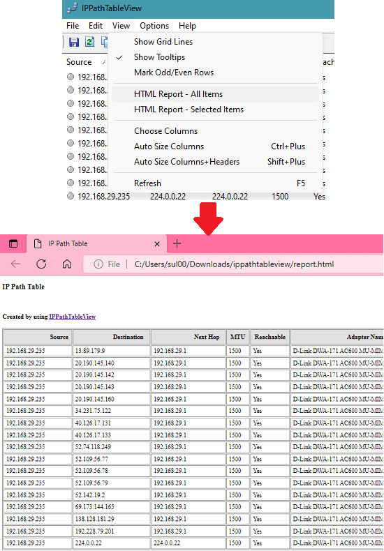 IPPathTableView Generated HTML Report