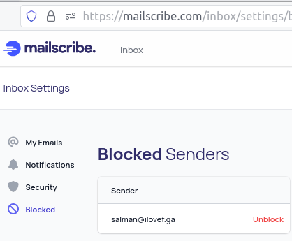 Mailscribe Unblock Sender