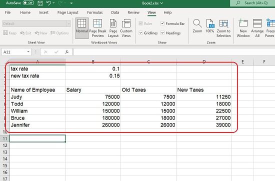 Sample spreadsheet