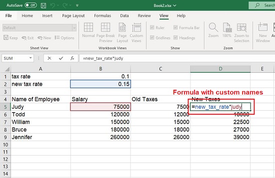 Formula with custom names