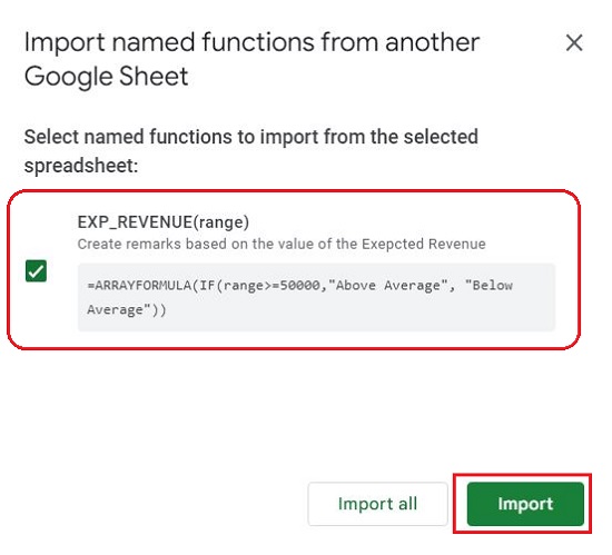 Choose function to import
