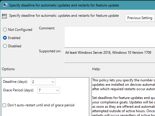 Deadline Policies for Windows 11 Automatic Feature Updates