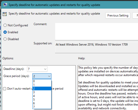 Deadline Policies for Windows 11 Automatic Quality Updates
