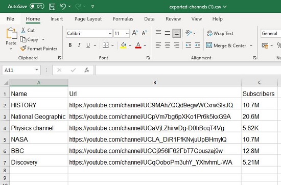 Exported CSV