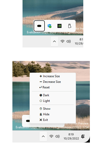 Rounded Corners App System Tray Settings