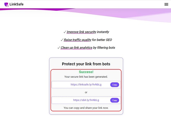 Secure link generated