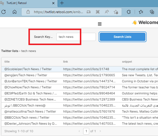 TwtList Search Twitter Lists