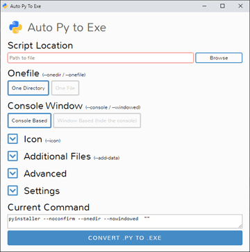 auto-py-to-exe windows binary generator