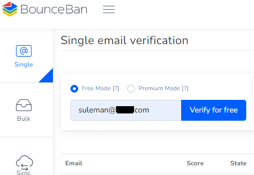 BounceBan Start Email Valdiation
