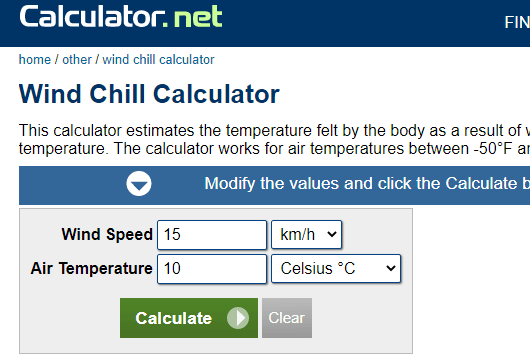 Calculator.net frostbite calculator