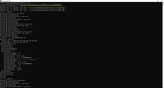 Exiftool output