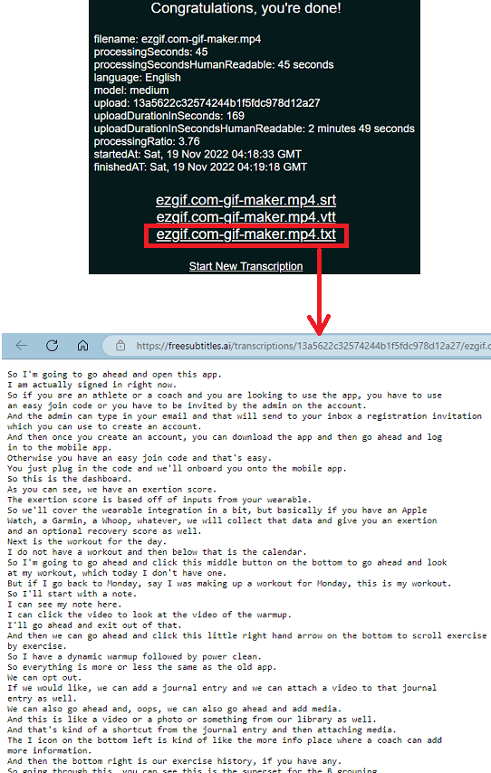 Freesubtitles.ai Speech to Text Done