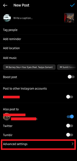 Instagram Post Advanced Settings