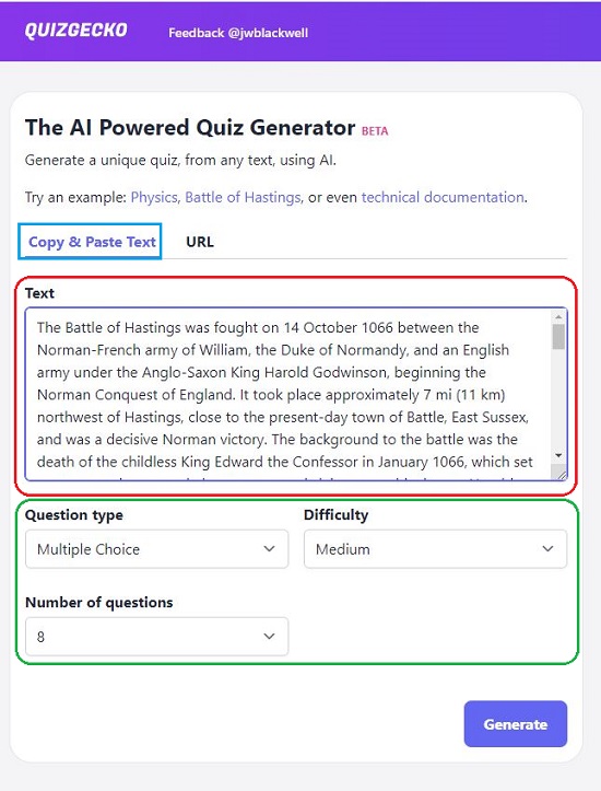 Paste Quiz content