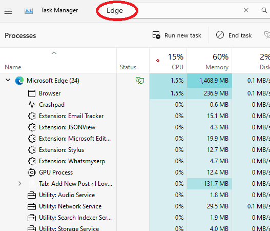 Task Manager Filtering apps