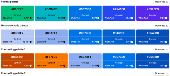 Accessible color palette colors generated