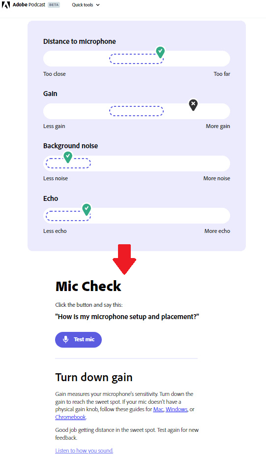 Adobe Mic Check in Action