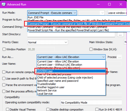 AdvancedRun CMD and System User