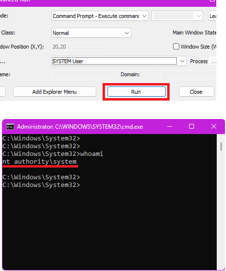 AdvancedRun Opening System Command Prompt