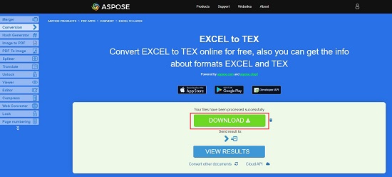 Aspose Excel to LaTeX converter