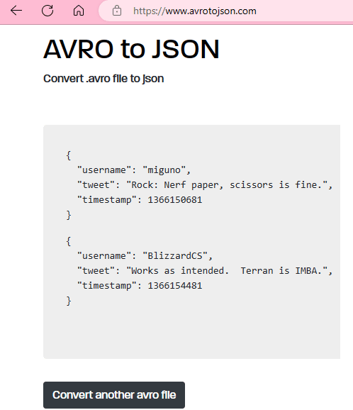 Avro to JSON Free