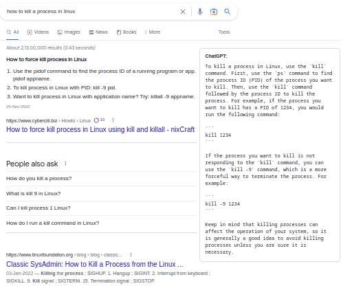 ChatGPT on SERP of Google