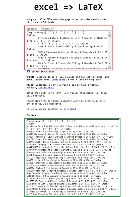 Excel2Latex