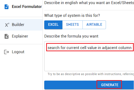 ExcelFormualtor Enter Formula Prompt