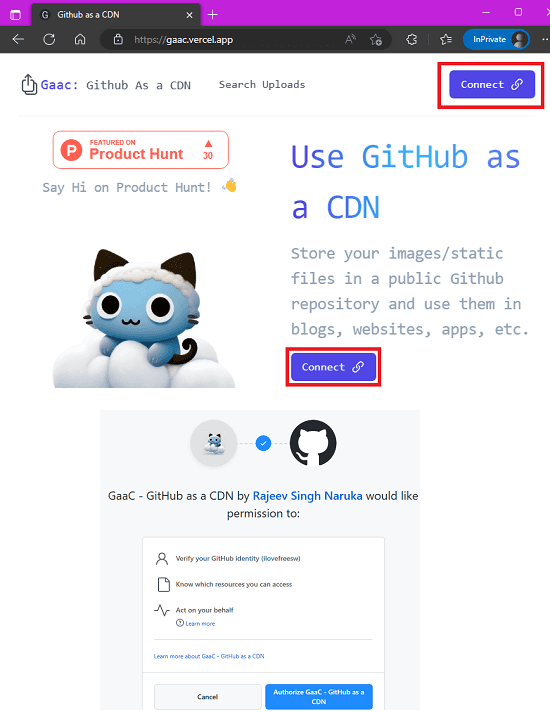 Gaac sign up using GitHub