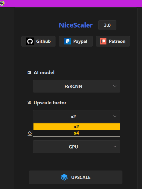 NiceScaler Enter Parameters