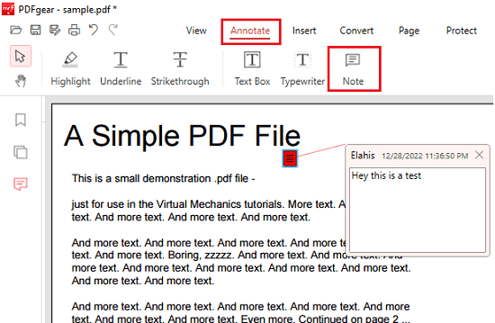 PDFgear Adding Sticky Notes in PDF